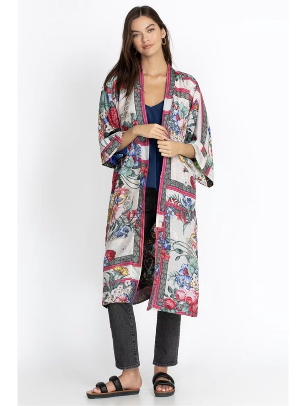 Johnny Was Fuji Brasil Silk Kimono L Reversible Duster Long Cardigan Boho Floral
